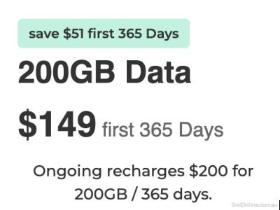 365天预付费电话卡特价200G仅$109