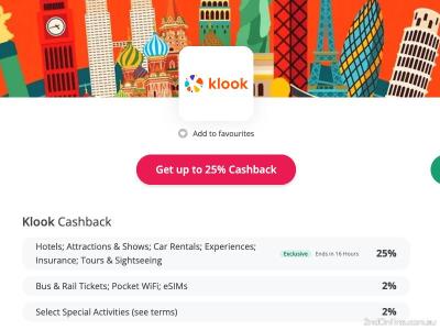 Klook客路旅游景点门票酒店住宿返现25%我再送你25刀！