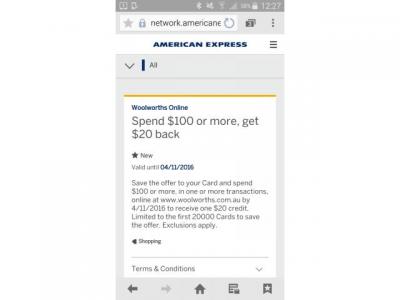 AMEX 活动,WWS买100返20
